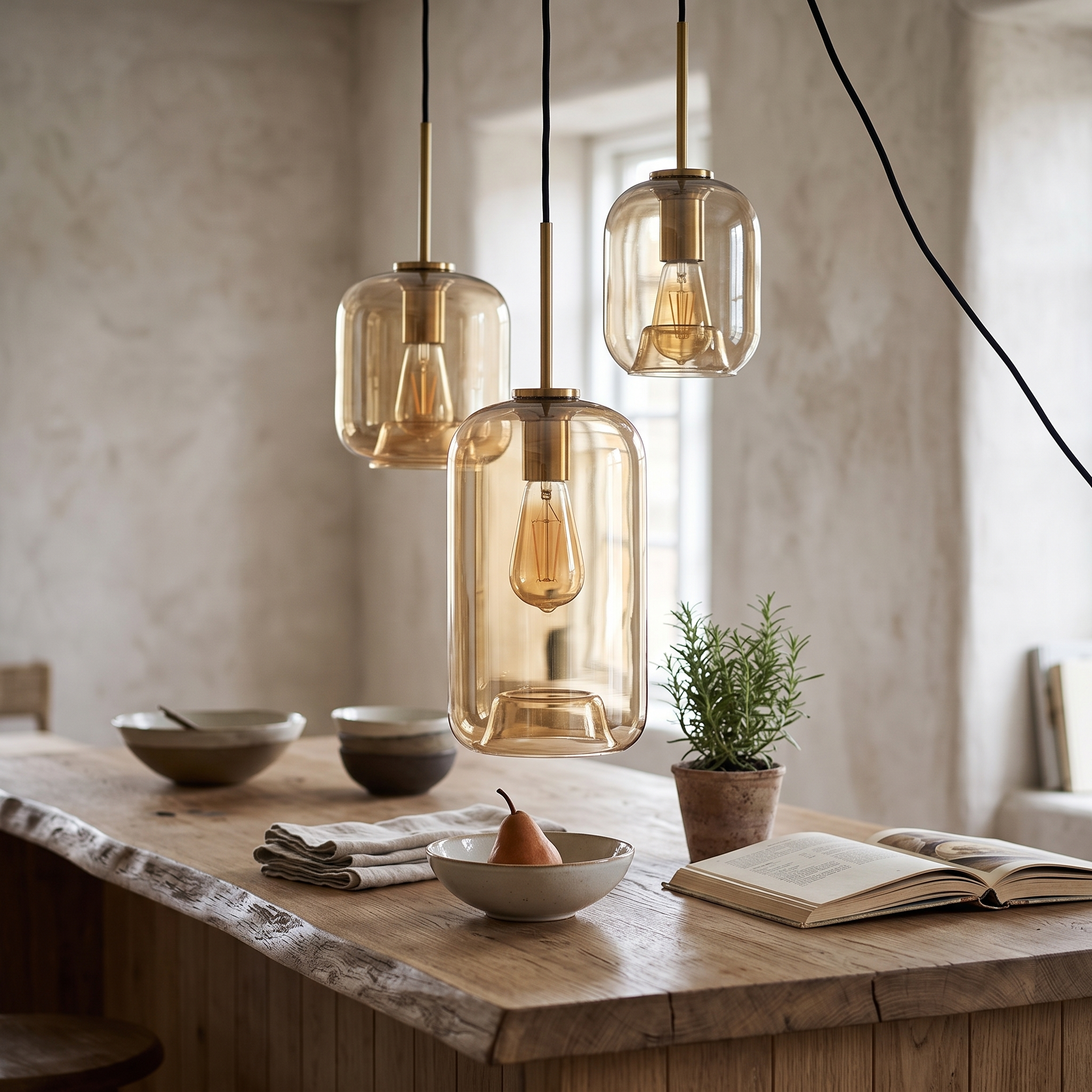 Cognac Glass Pendant Light in Six Shade Shapes for Kitchen Islands 11