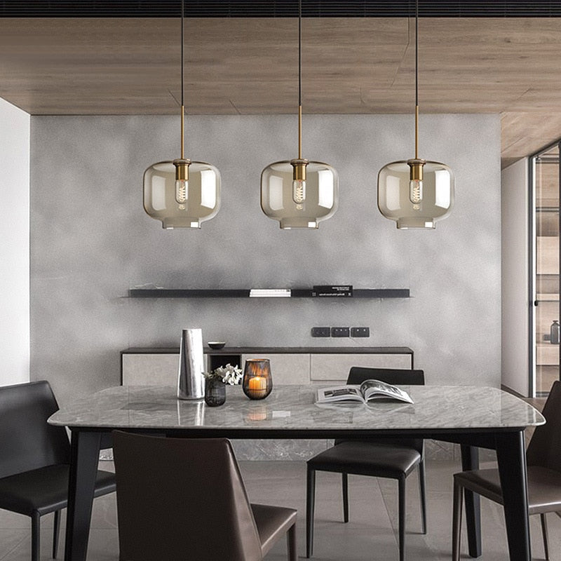 Cognac Glass Pendant Light in Six Shade Shapes for Kitchen Islands 2