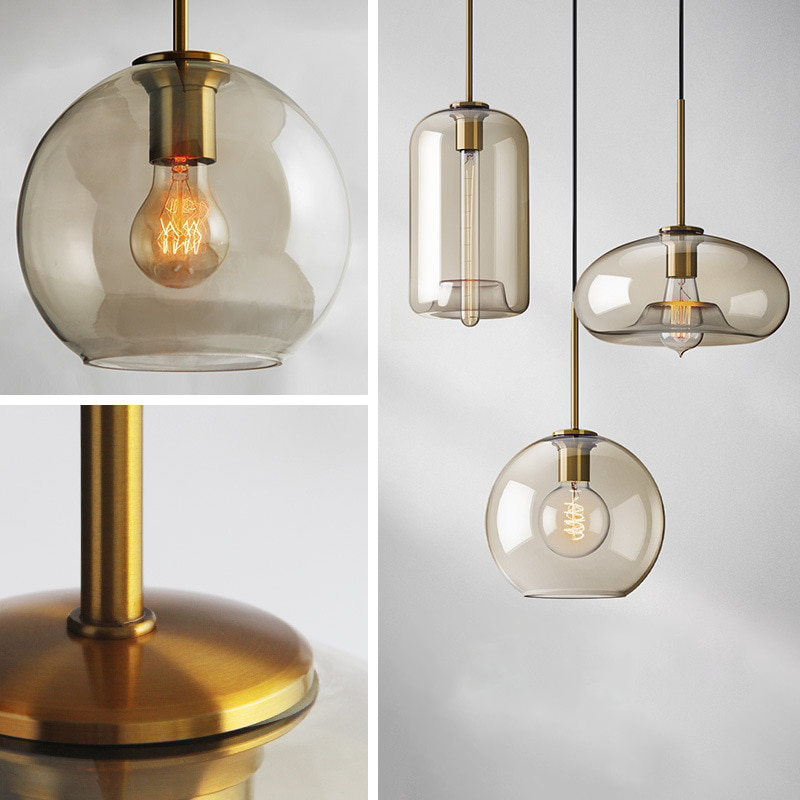 Cognac Glass Pendant Light in Six Shade Shapes for Kitchen Islands 3