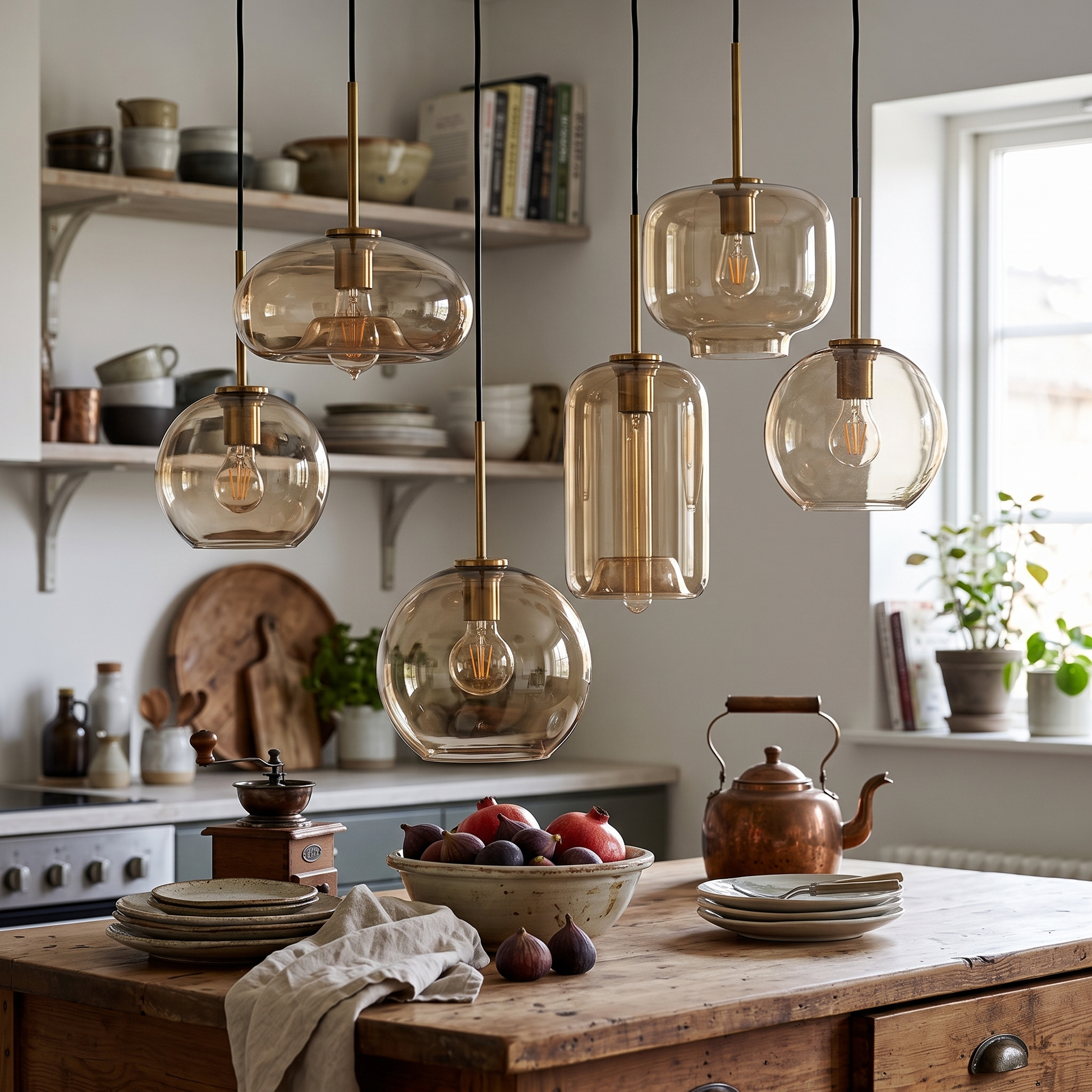 Cognac Glass Pendant Light in Six Shade Shapes for Kitchen Islands 6