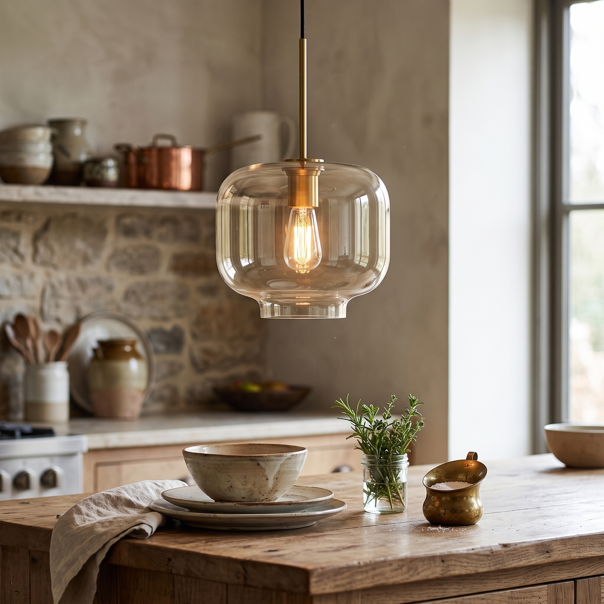 Cognac Glass Pendant Light in Six Shade Shapes for Kitchen Islands 7