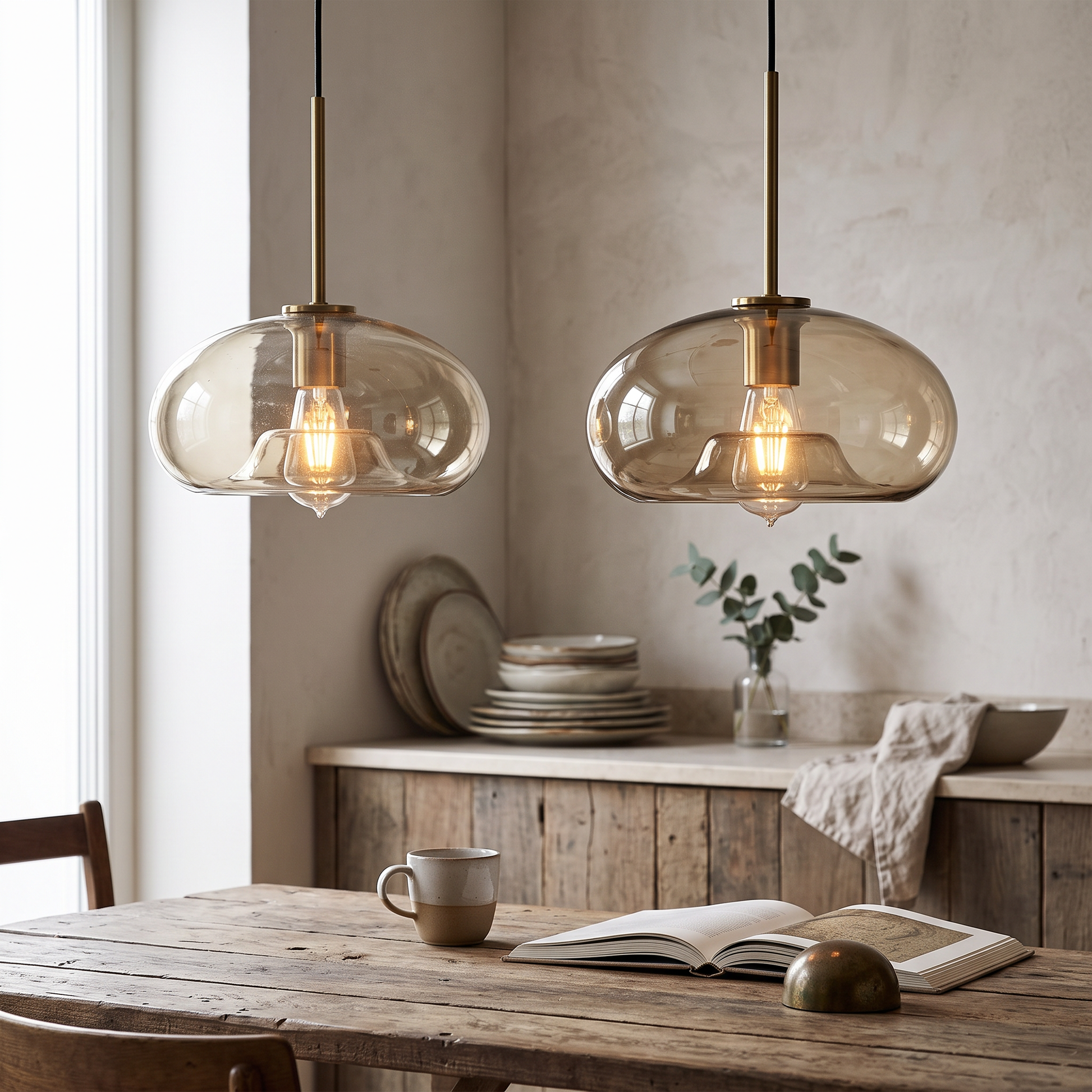 Cognac Glass Pendant Light in Six Shade Shapes for Kitchen Islands 9