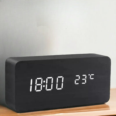 Digital Alarm Clock, Wood-Effect Design with Voice Control and Adjustable Brightness