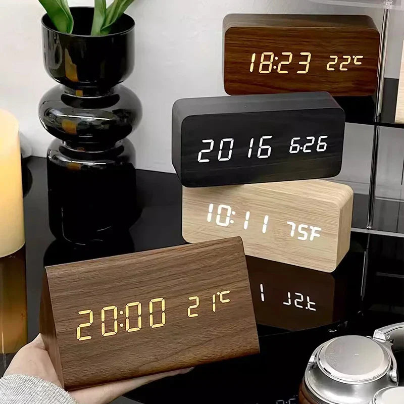 Digital Alarm Clock, Wood-Effect Design with Voice Control and Adjustable Brightness 1