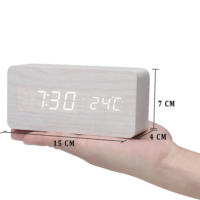 Digital Alarm Clock, Wood-Effect Design with Voice Control and Adjustable Brightness 10