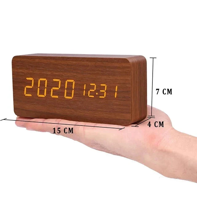 Digital Alarm Clock, Wood-Effect Design with Voice Control and Adjustable Brightness 11