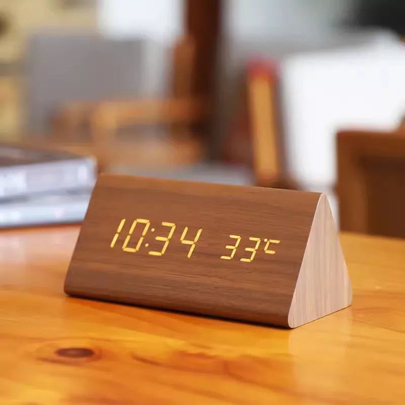 Digital Alarm Clock, Wood-Effect Design with Voice Control and Adjustable Brightness 2