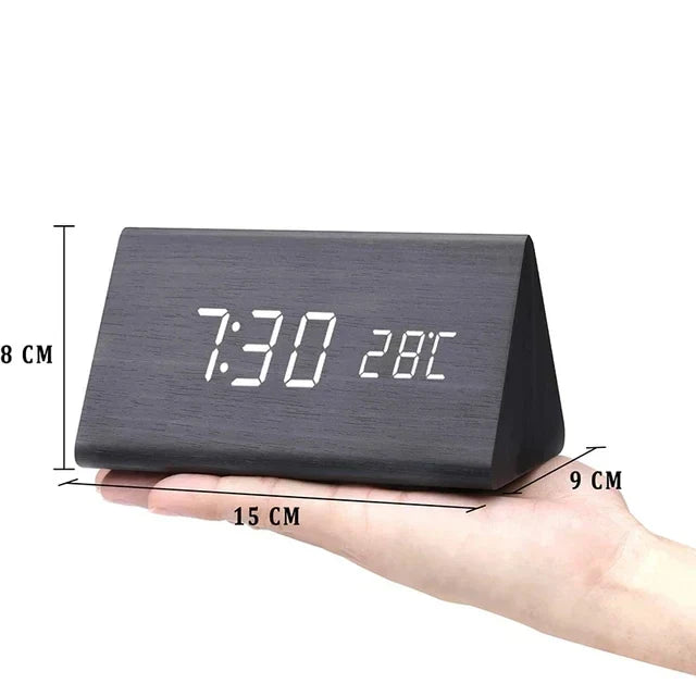 Digital Alarm Clock, Wood-Effect Design with Voice Control and Adjustable Brightness 3