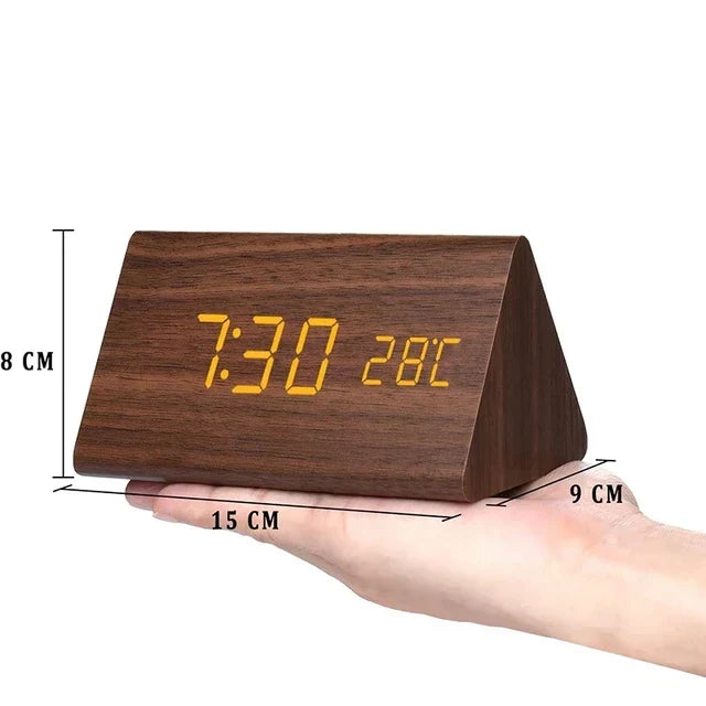 Digital Alarm Clock, Wood-Effect Design with Voice Control and Adjustable Brightness 4
