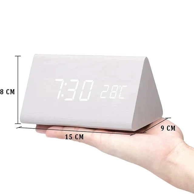 Digital Alarm Clock, Wood-Effect Design with Voice Control and Adjustable Brightness 5