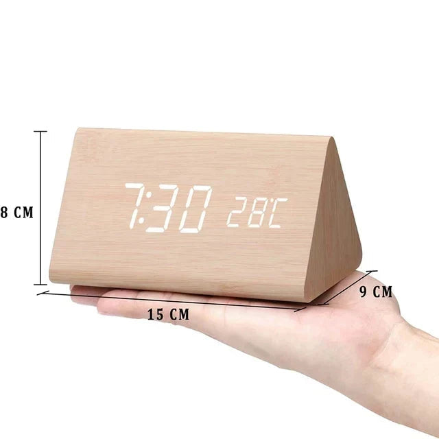 Digital Alarm Clock, Wood-Effect Design with Voice Control and Adjustable Brightness 6