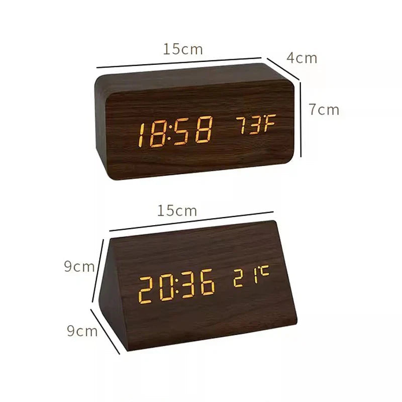 Digital Alarm Clock, Wood-Effect Design with Voice Control and Adjustable Brightness 7