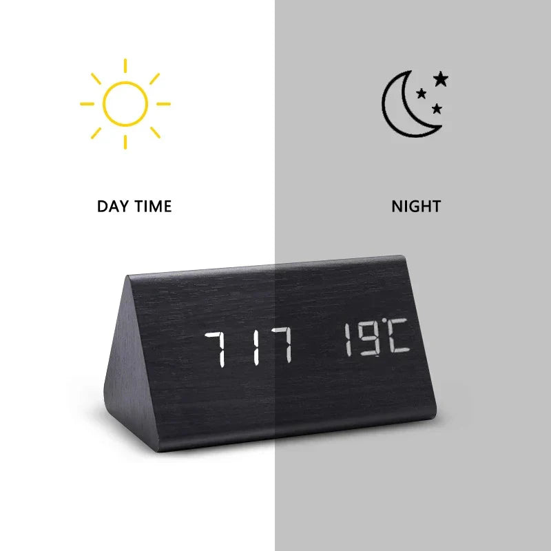 Digital Alarm Clock, Wood-Effect Design with Voice Control and Adjustable Brightness 8