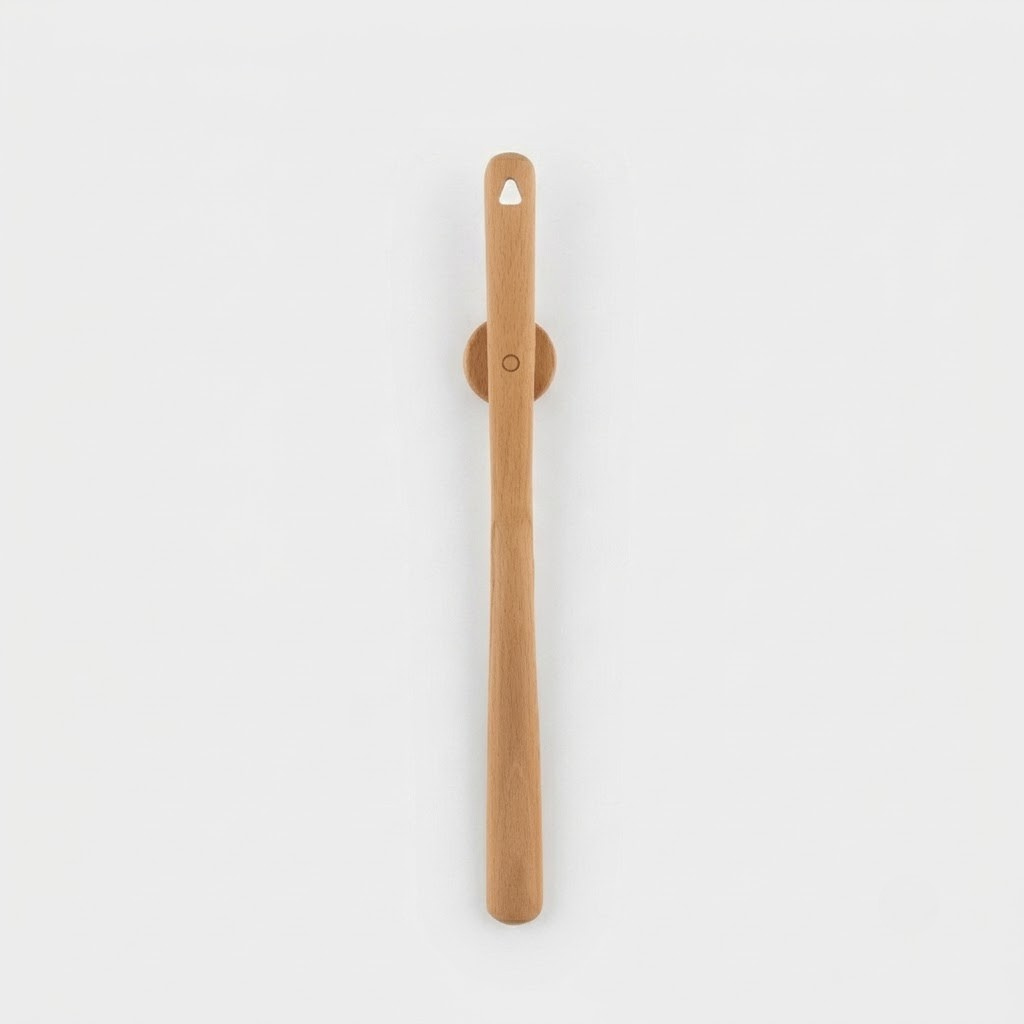 A light natural wood wall-mounted utensil holder with a single hanging handle, shown against a plain light gray background.