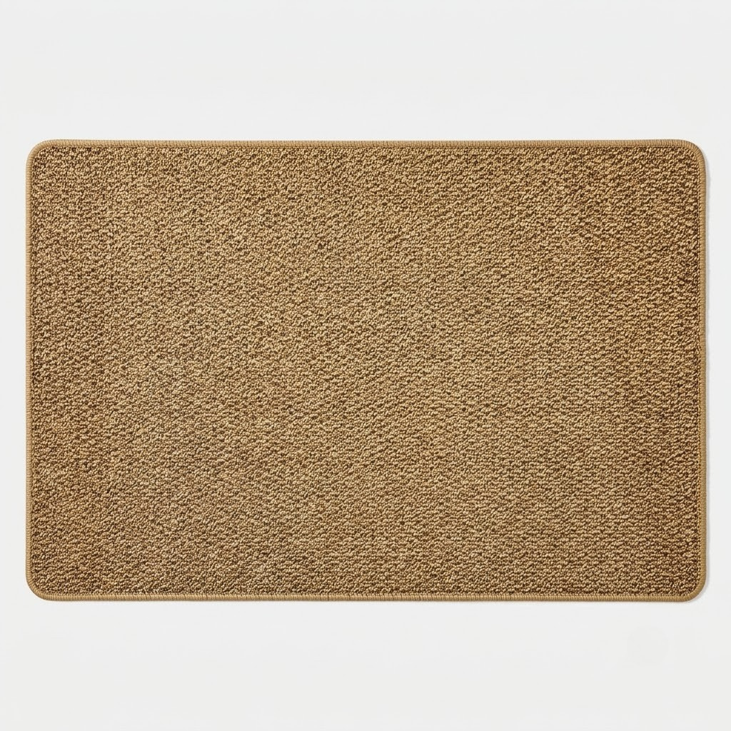 A textured, scalloped-edge bath mat featuring a retro floral design with two dark brown flowers and one cream flower on an off-white background, shown against a light gray studio backdrop.
