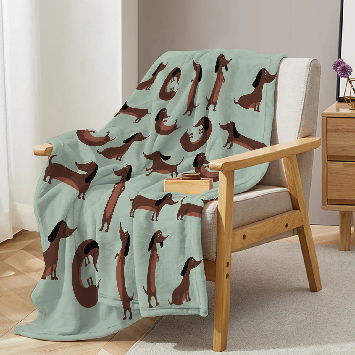 Fleece Blanket, Soft Flannel with Dachshund Print 0