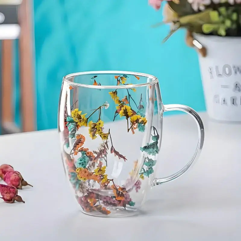 Floral Glass Mug, Double-Walled 350ml 1