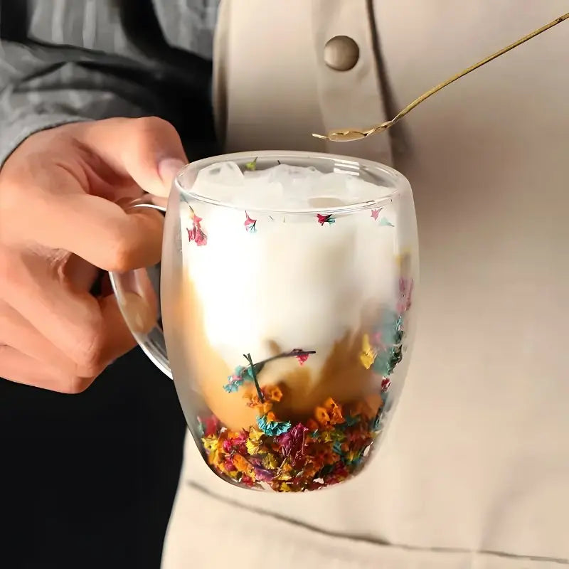 Floral Glass Mug, Double-Walled 350ml 2