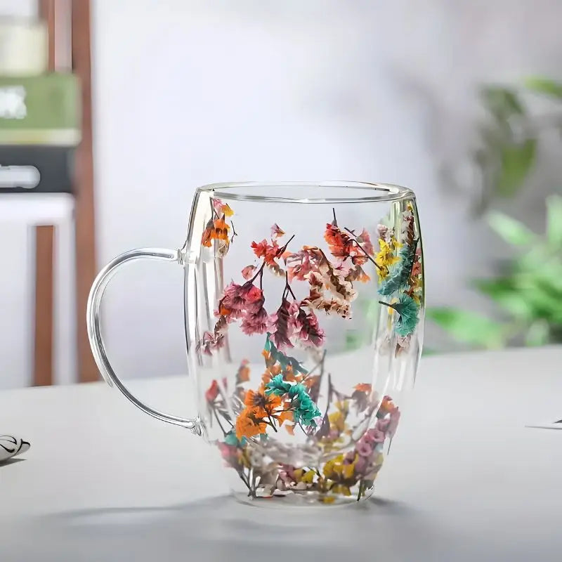 Floral Glass Mug, Double-Walled 350ml 3