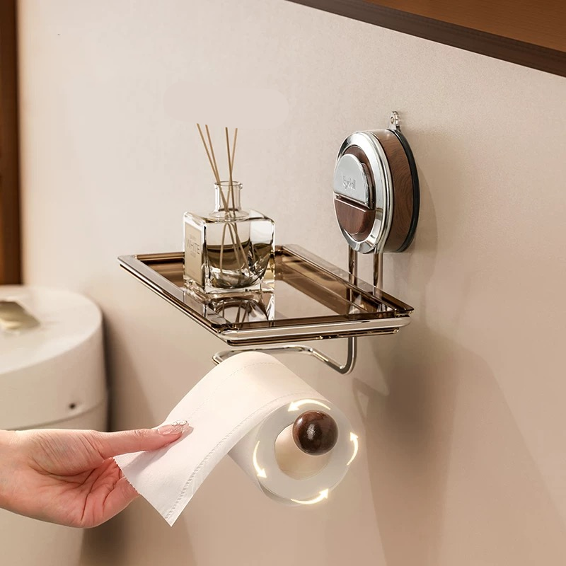 Free Standing Toilet Paper Holder, Stainless Steel with Wood-Grain Design 1