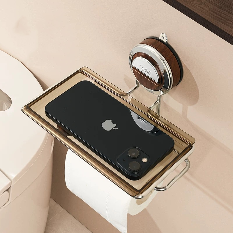 Free Standing Toilet Paper Holder, Stainless Steel with Wood-Grain Design 3