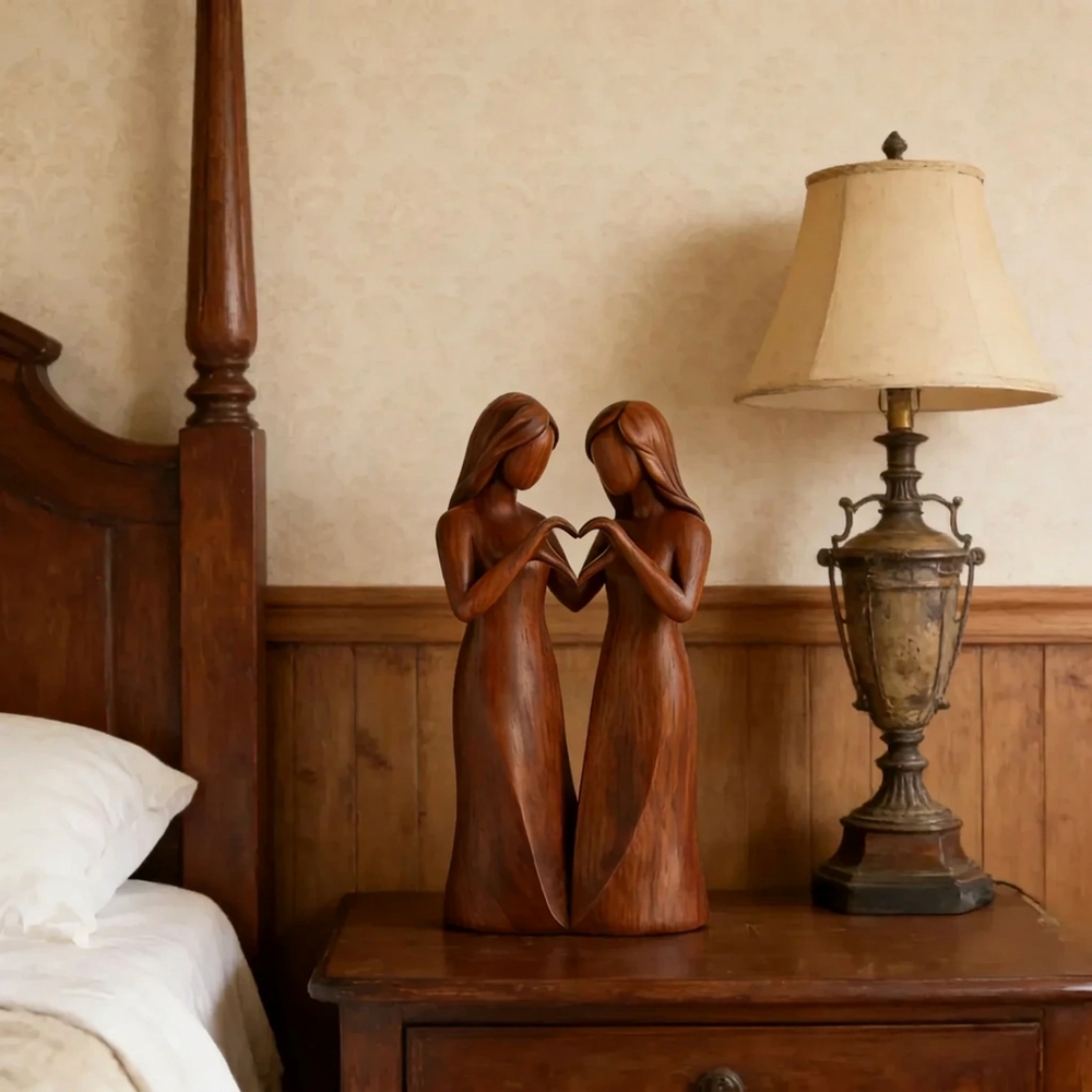 Friendship Resin Sculpture, Wood-Grain Finish_PNG