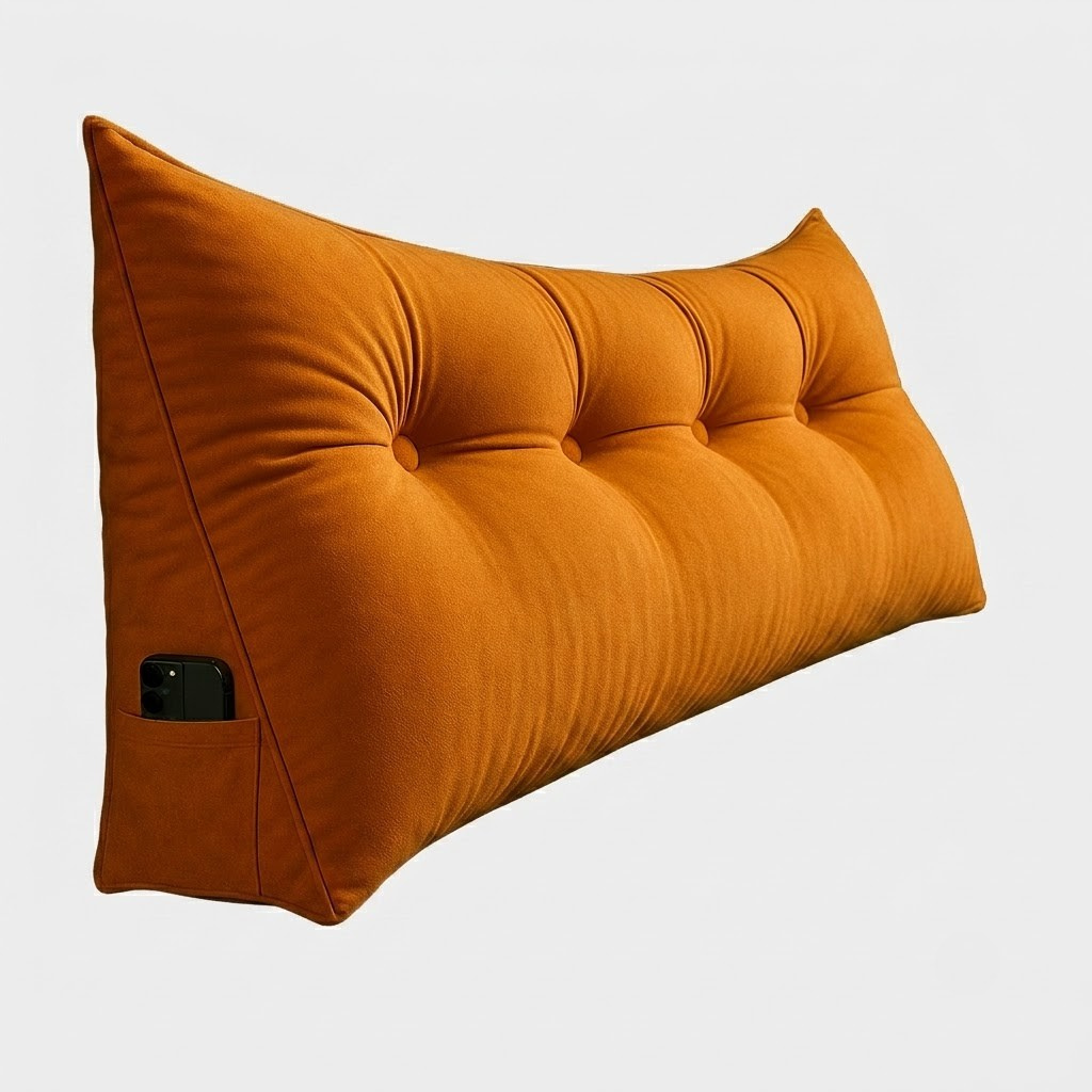 Orange wedge-shaped pillow on a white background