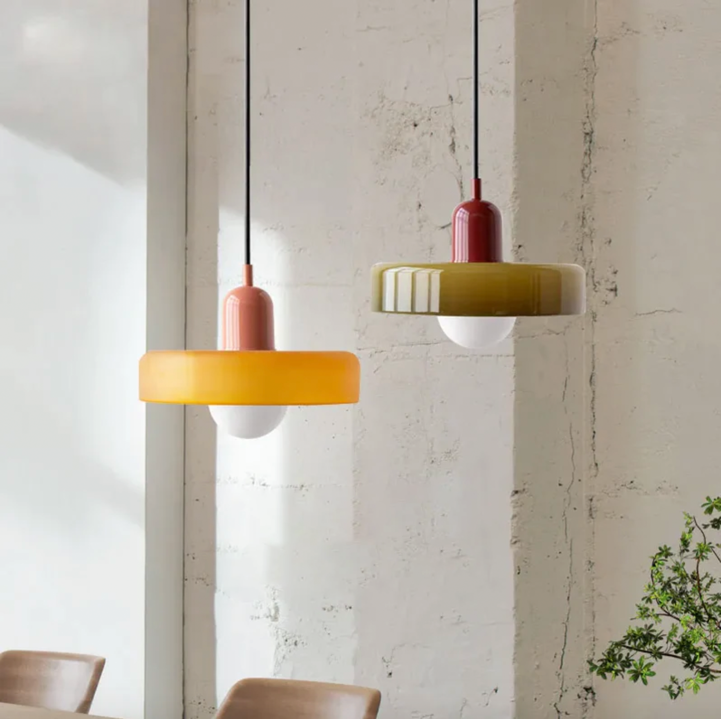 Glass Pendant Light, Bauhaus Dual-Tone Design 1