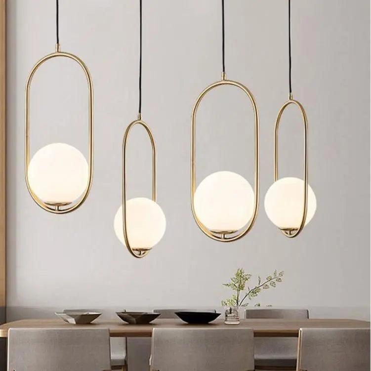 Glass Shade Pendant Light in Ellipse or Oval with Gold or Black Trim 2