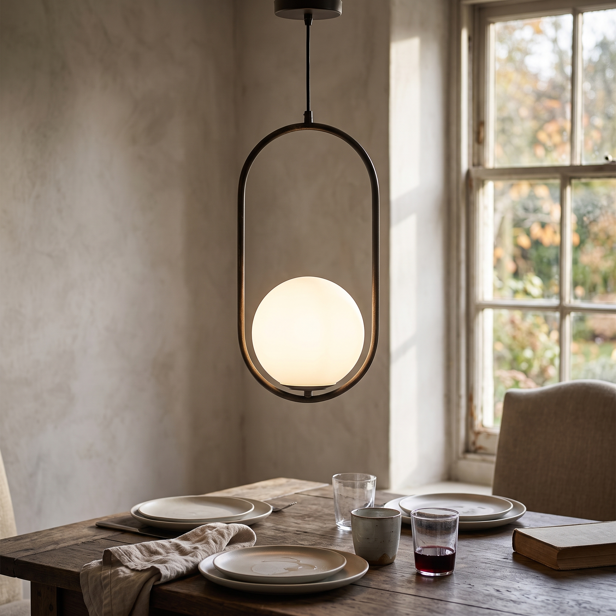 Glass Shade Pendant Light in Ellipse or Oval with Gold or Black Trim 7