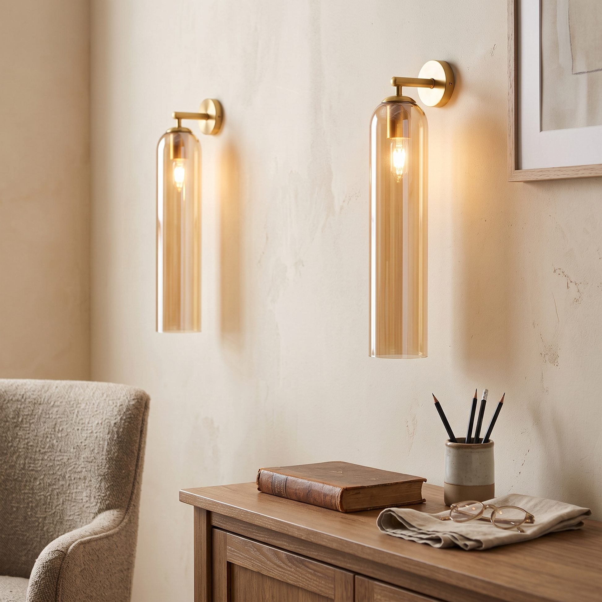 Glass Shade Wall Lamp with Gold or Black Back Plate, LED Included 14