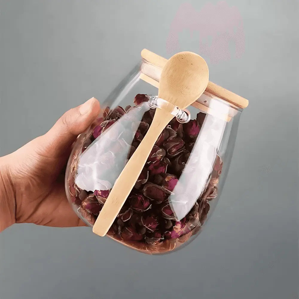 Glass Storage Jar with Bamboo Lid, Airtight Kitchen Canister 2