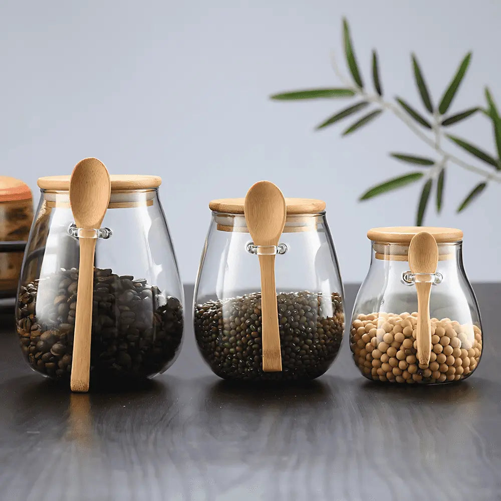 Glass Storage Jar with Bamboo Lid, Airtight Kitchen Canister 5