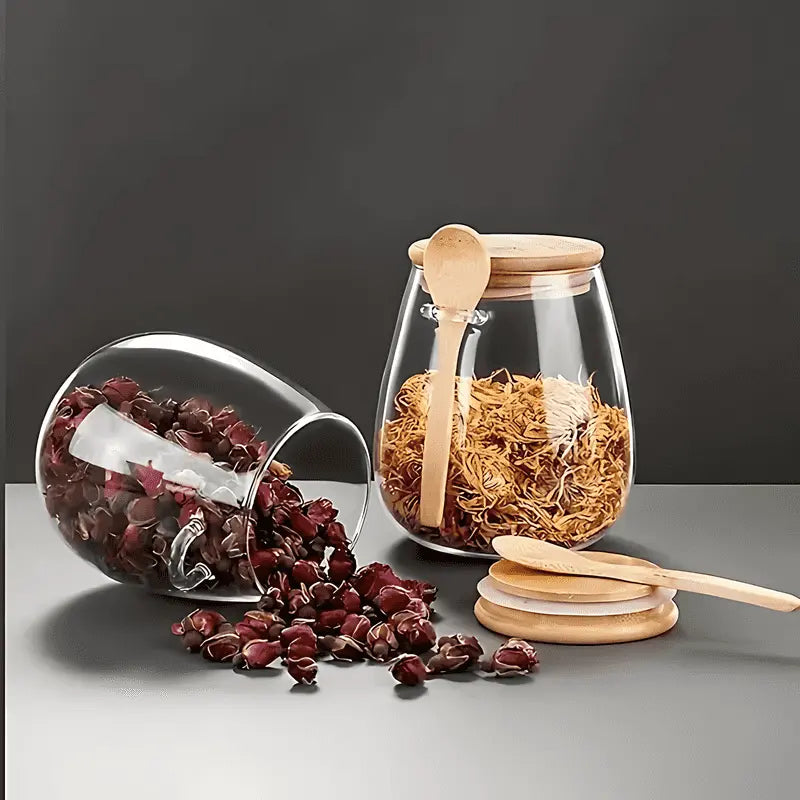 Glass Storage Jar with Bamboo Lid, Airtight Kitchen Canister 6