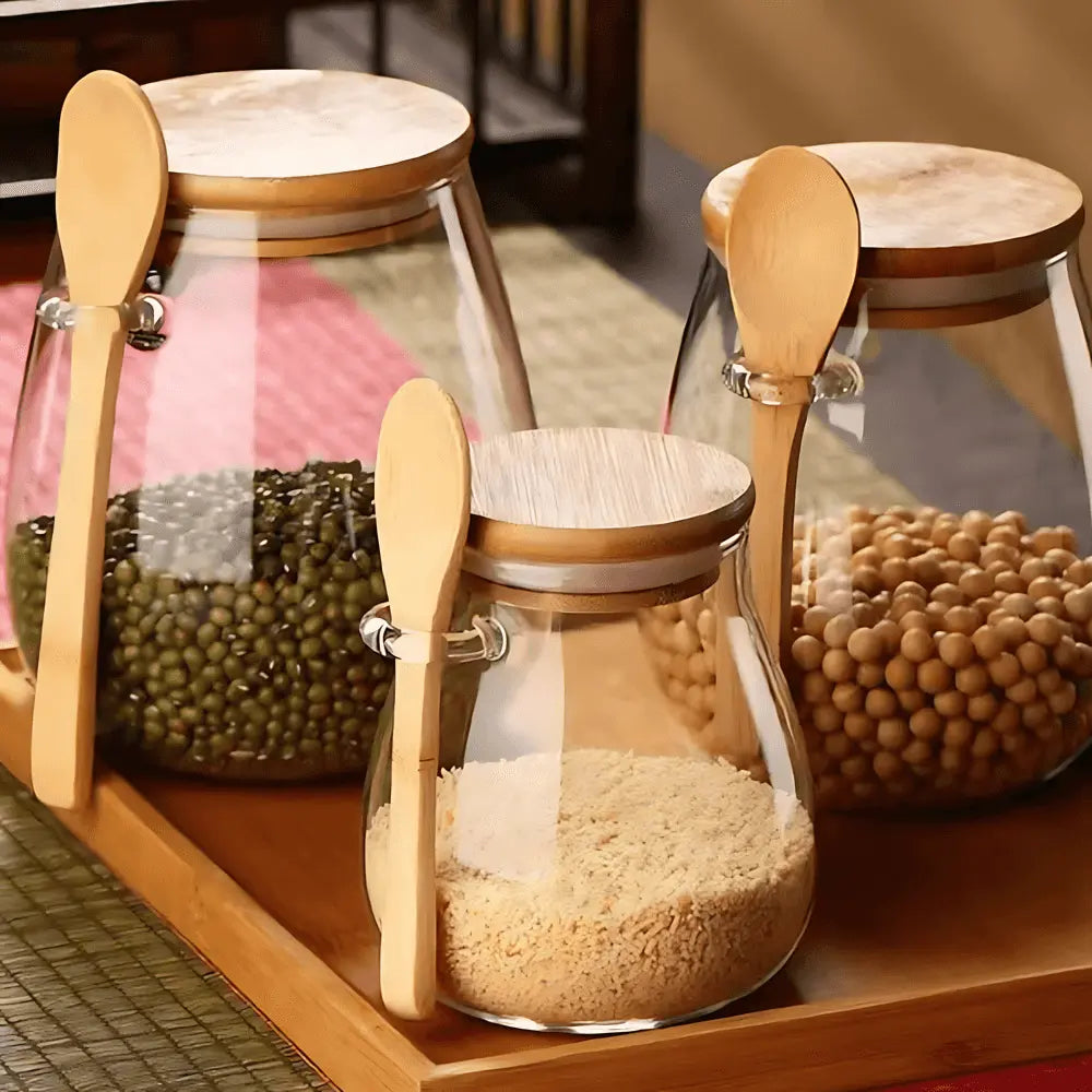Glass Storage Jar with Bamboo Lid, Airtight Kitchen Canister 7