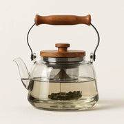 Glass Teapot with Infuser and Wooden Handle, Heat-Resistant 1000ml 0