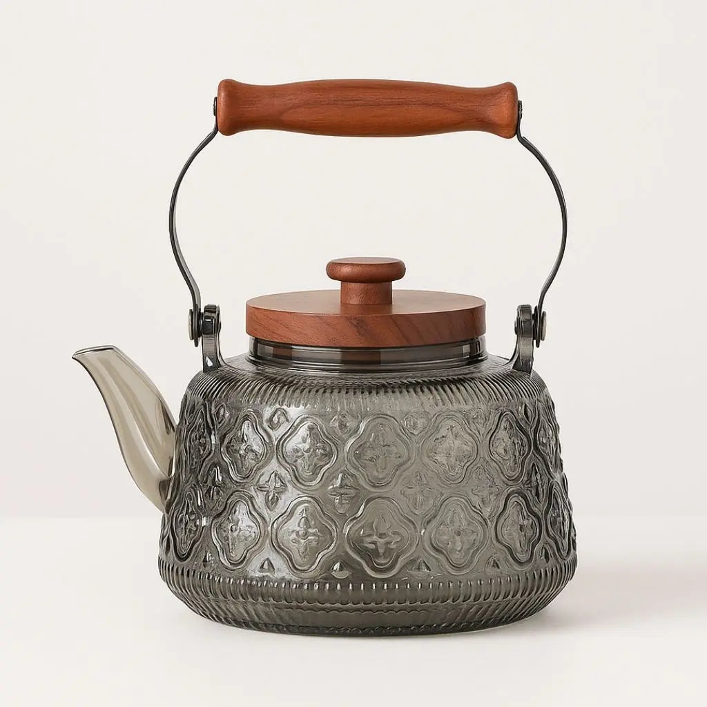 Glass Teapot with Infuser and Wooden Handle, Heat-Resistant 1000ml 1