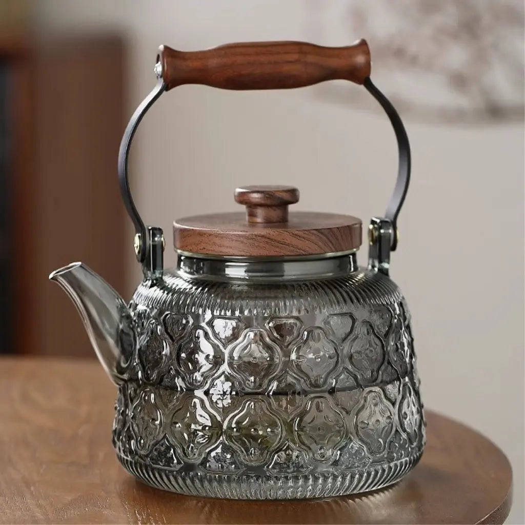 Glass Teapot with Infuser and Wooden Handle, Heat-Resistant 1000ml 4