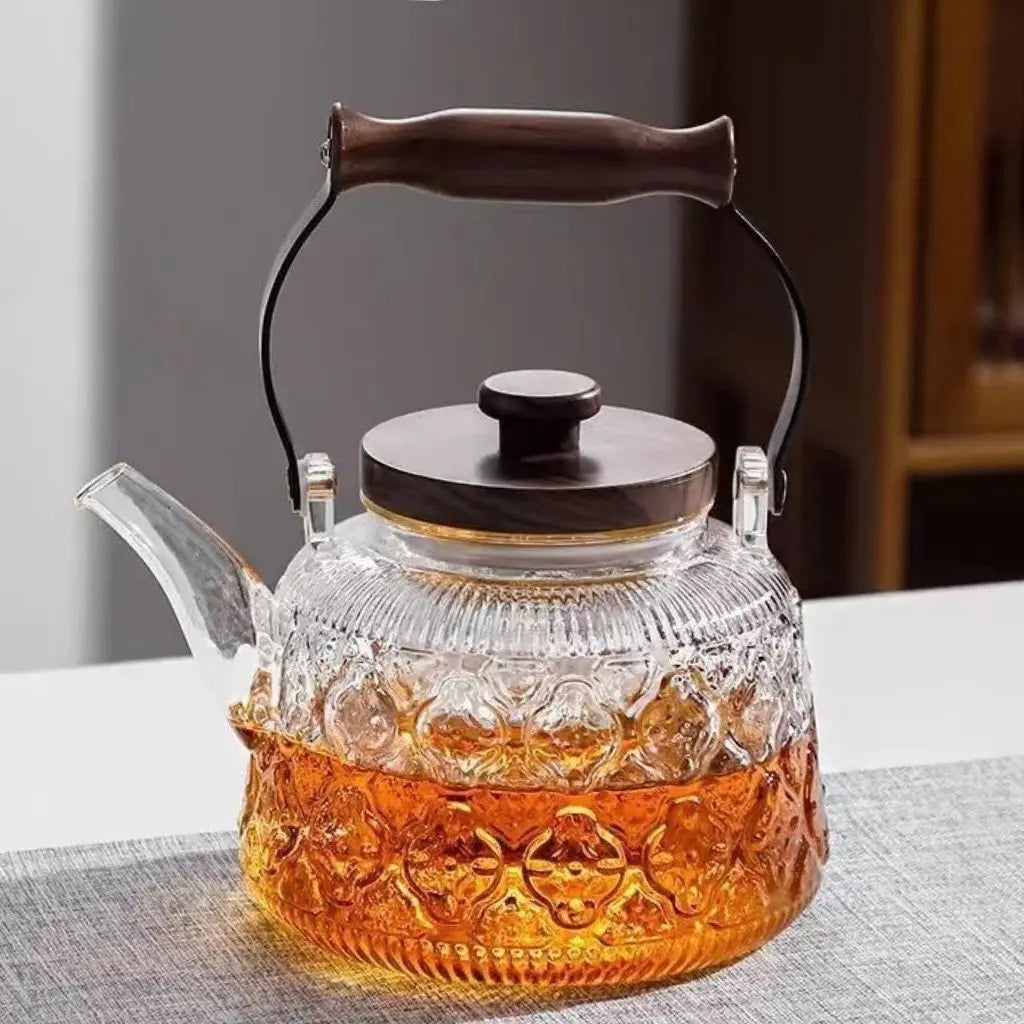 Glass Teapot with Infuser and Wooden Handle, Heat-Resistant 1000ml 5