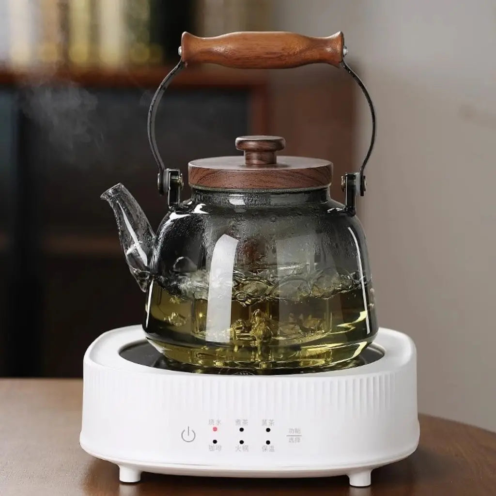Glass Teapot with Infuser and Wooden Handle, Heat-Resistant 1000ml 6