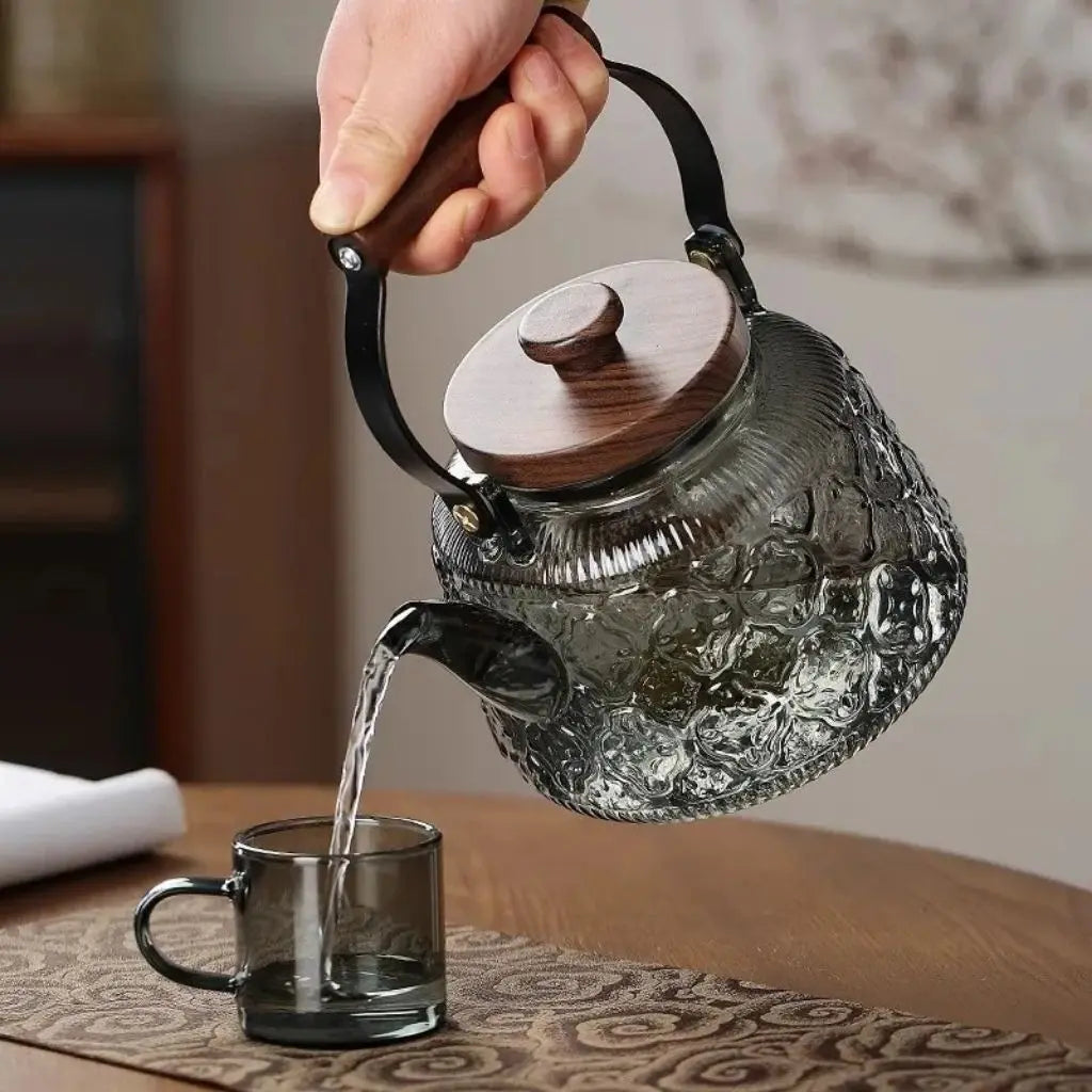 Glass Teapot with Infuser and Wooden Handle, Heat-Resistant 1000ml 7
