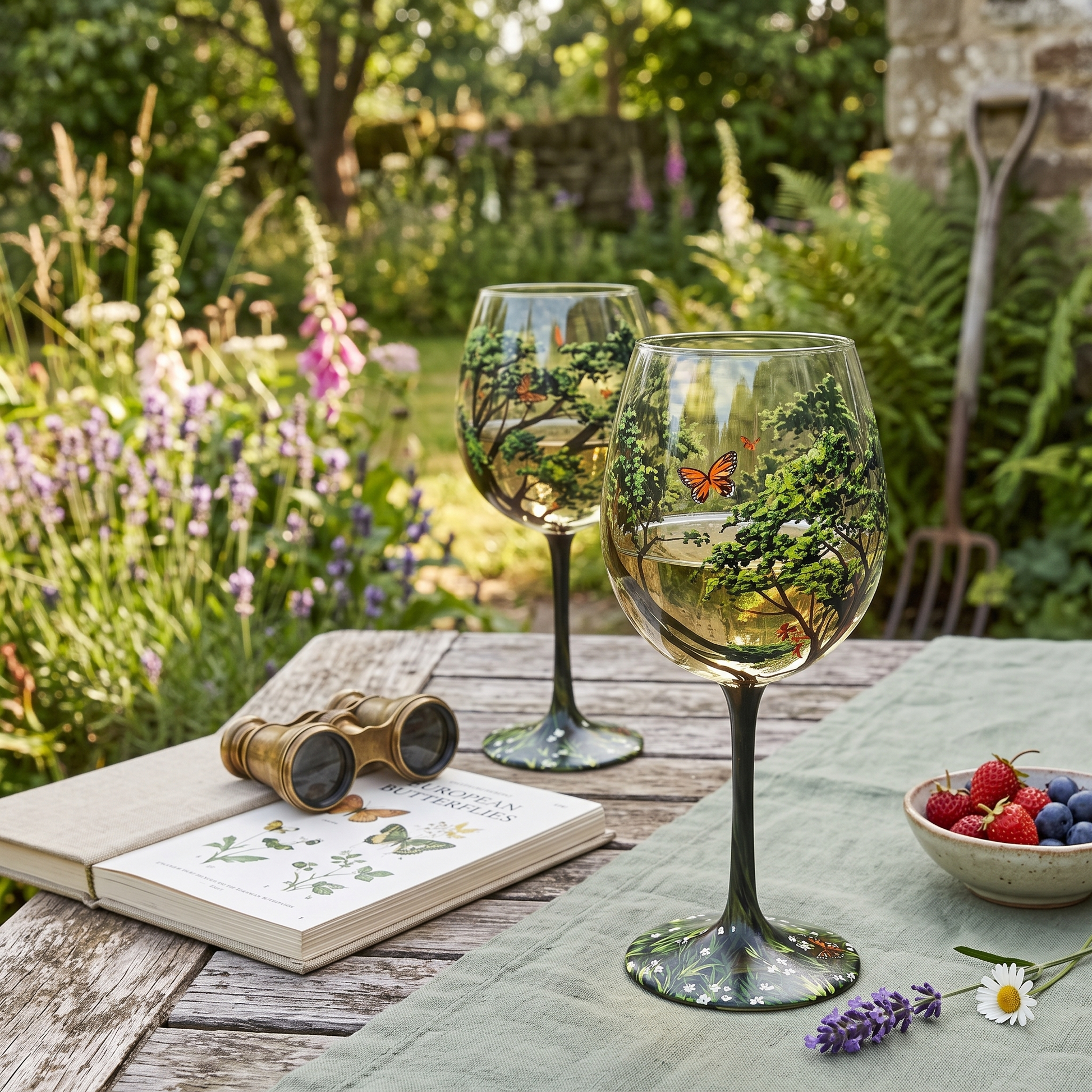 Hand Painted Four Seasons Tree Wine Glasses in Stemmed or Stemless 4