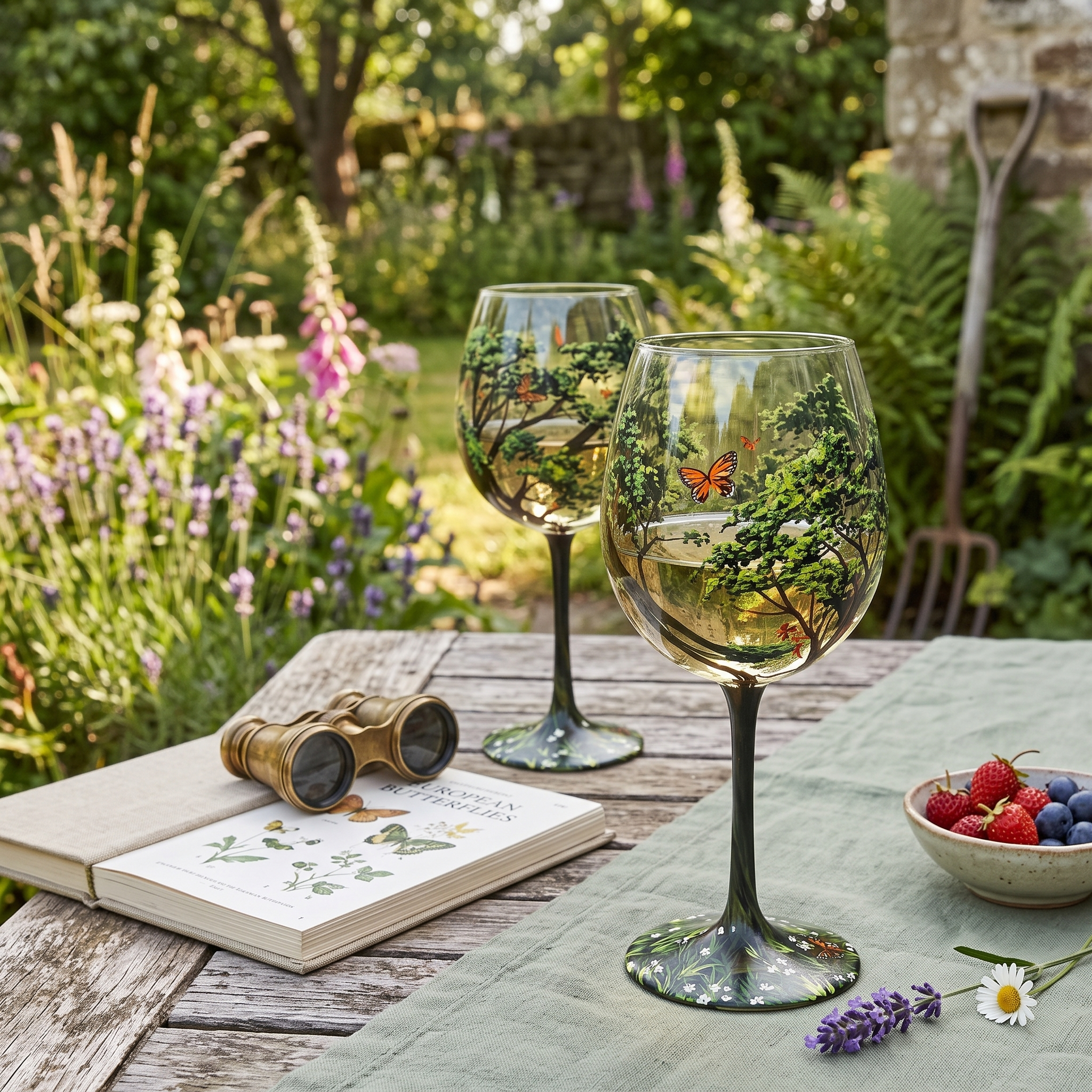 Hand Painted Four Seasons Tree Wine Glasses in Stemmed or Stemless 4