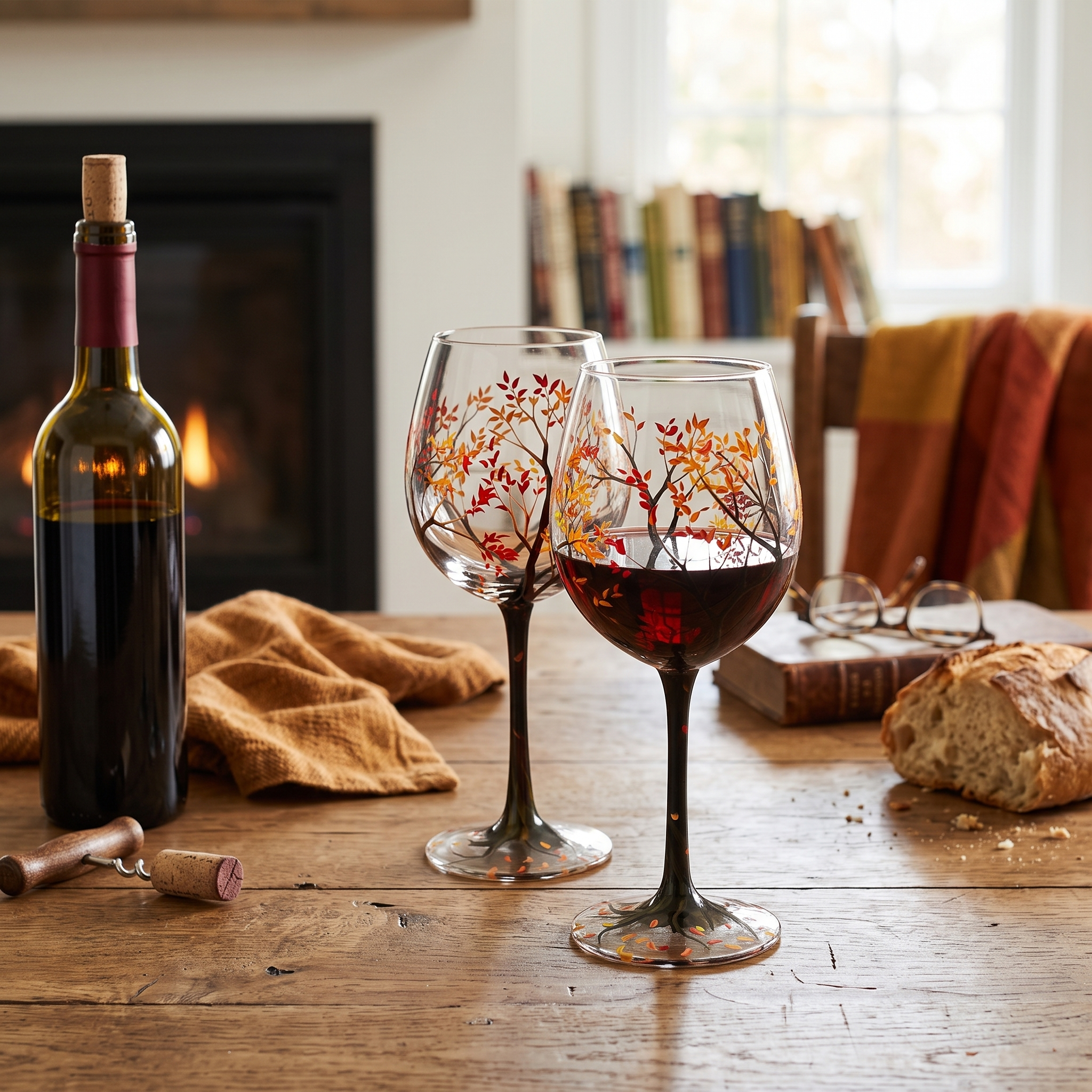 Hand Painted Four Seasons Tree Wine Glasses in Stemmed or Stemless 8
