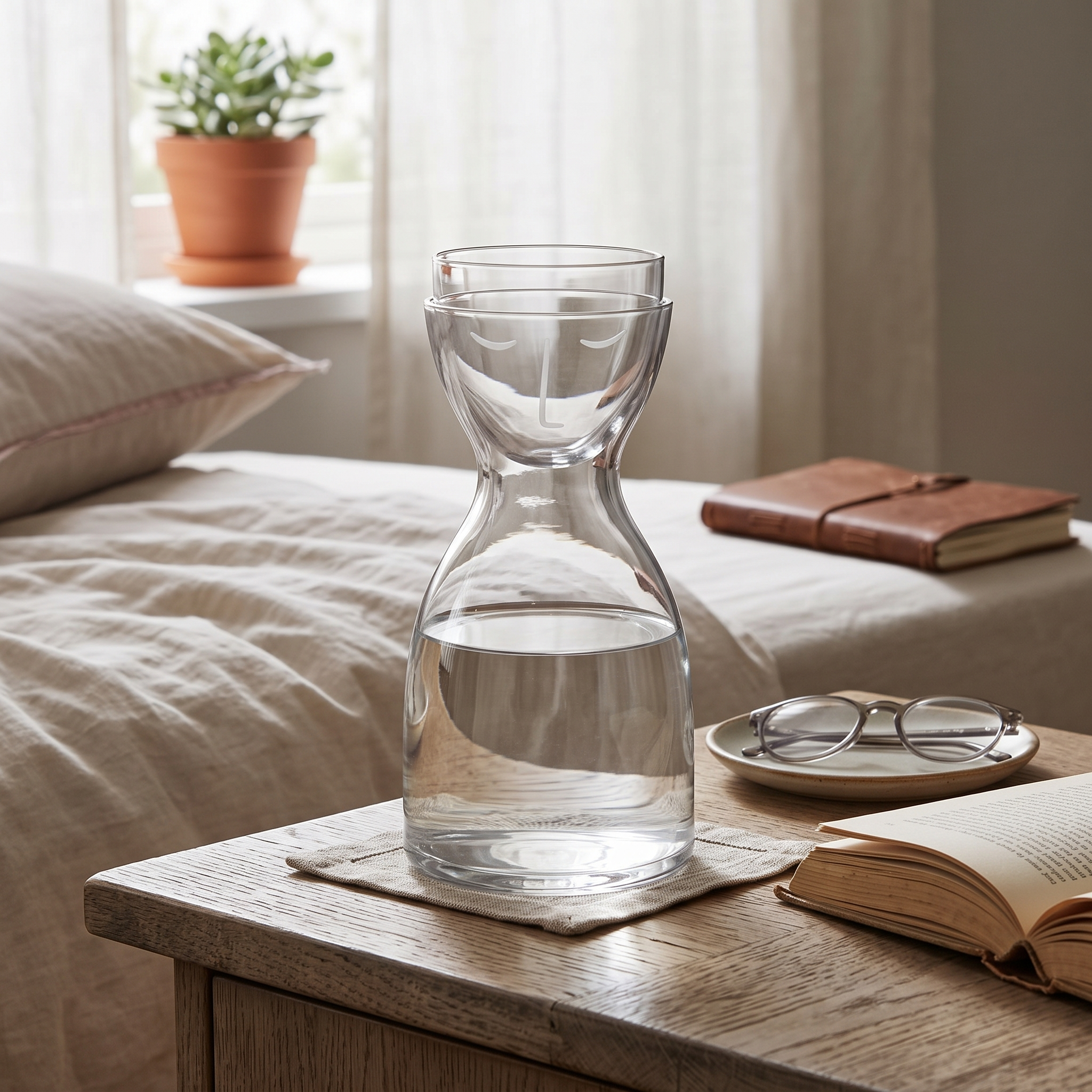 Handcrafted Lead Free Crystal Bedside Carafe with Cup Lid in Two Sizes 19