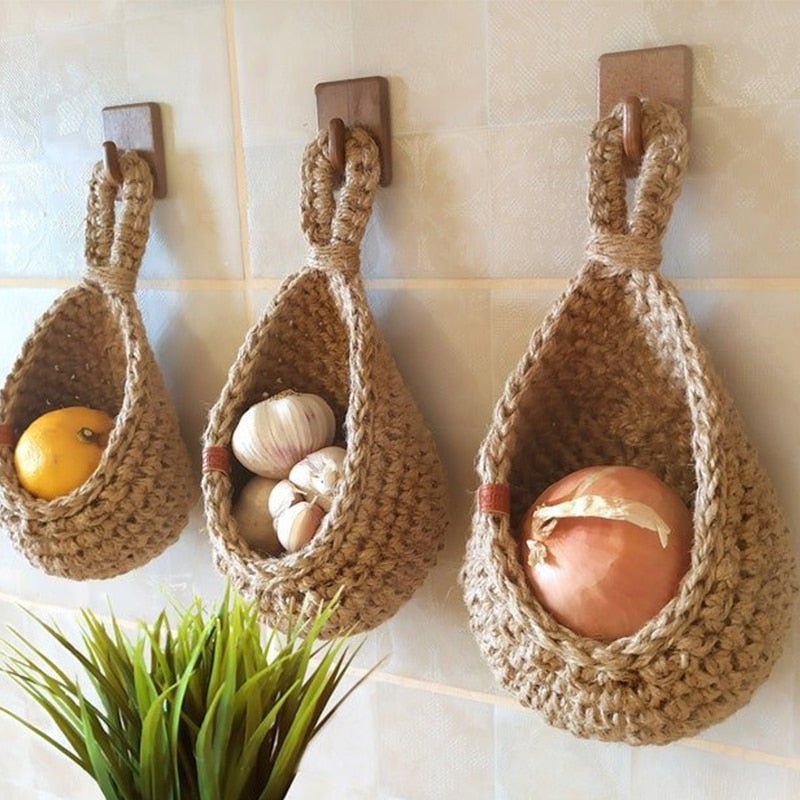 Hanging Wall Basket, Hand-Woven Hemp Rope 0