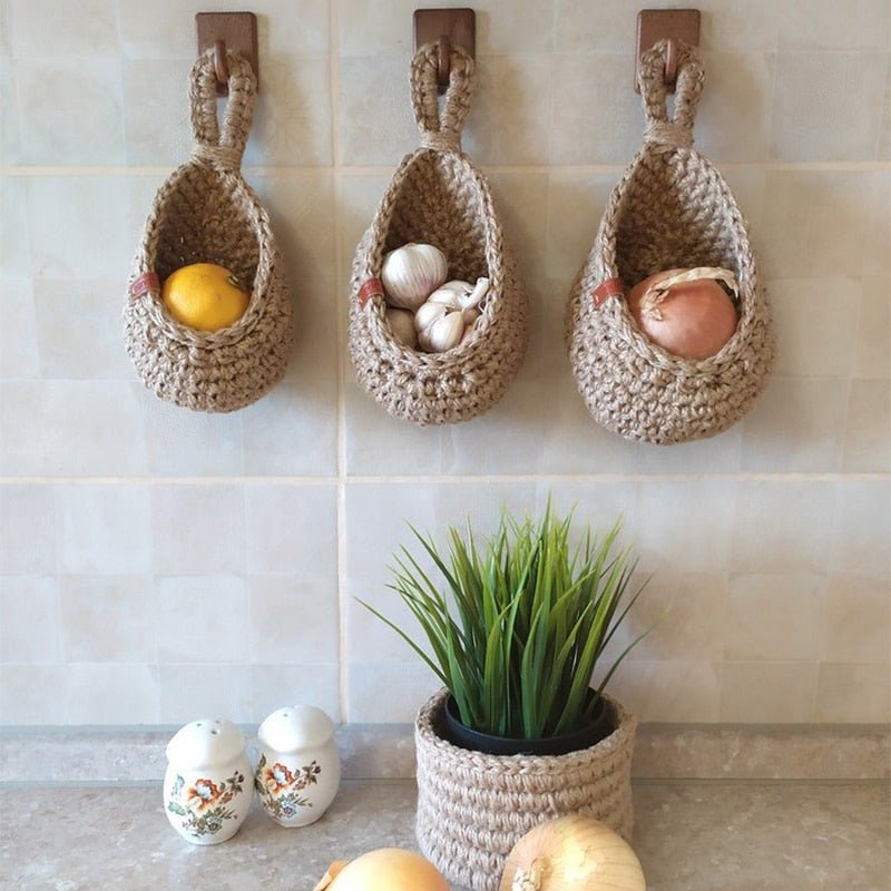 Hanging Wall Basket, Hand-Woven Hemp Rope 1