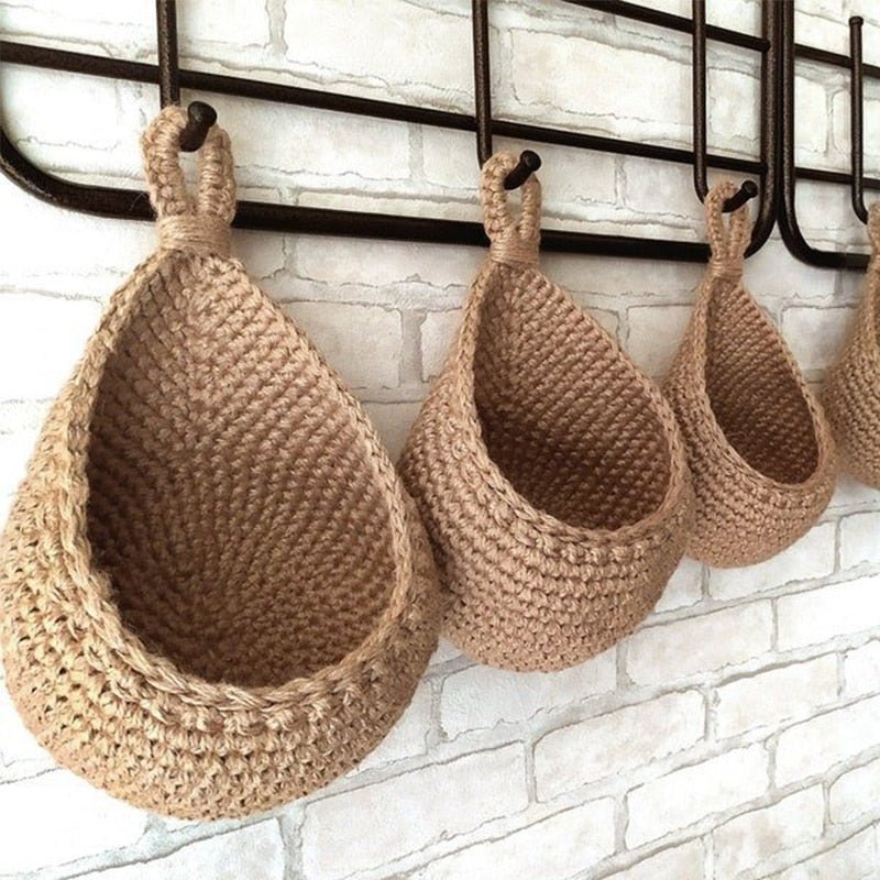 Hanging Wall Basket, Hand-Woven Hemp Rope 3