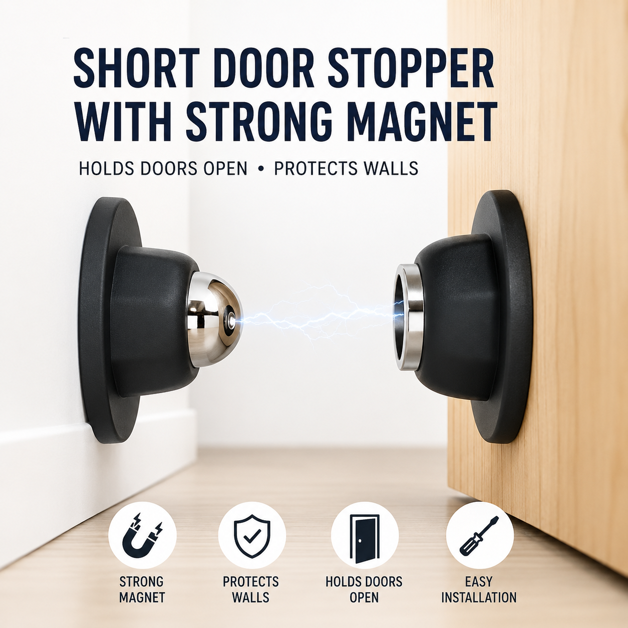 Heavy-Duty Magnetic Door Stop, Durable Metal Design 2