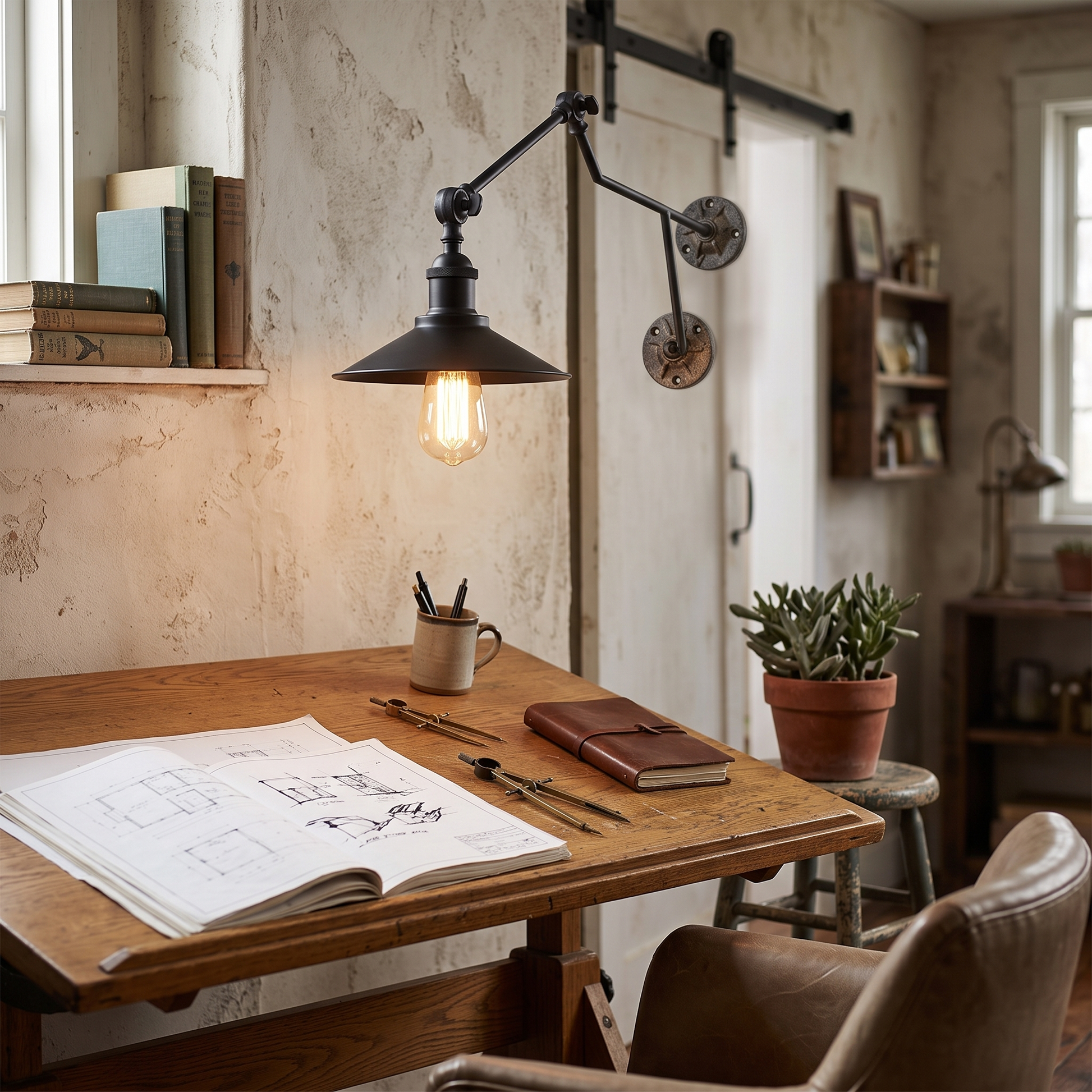 Industrial Metal Cone Wall Lamp with Long Adjustable Arm 7